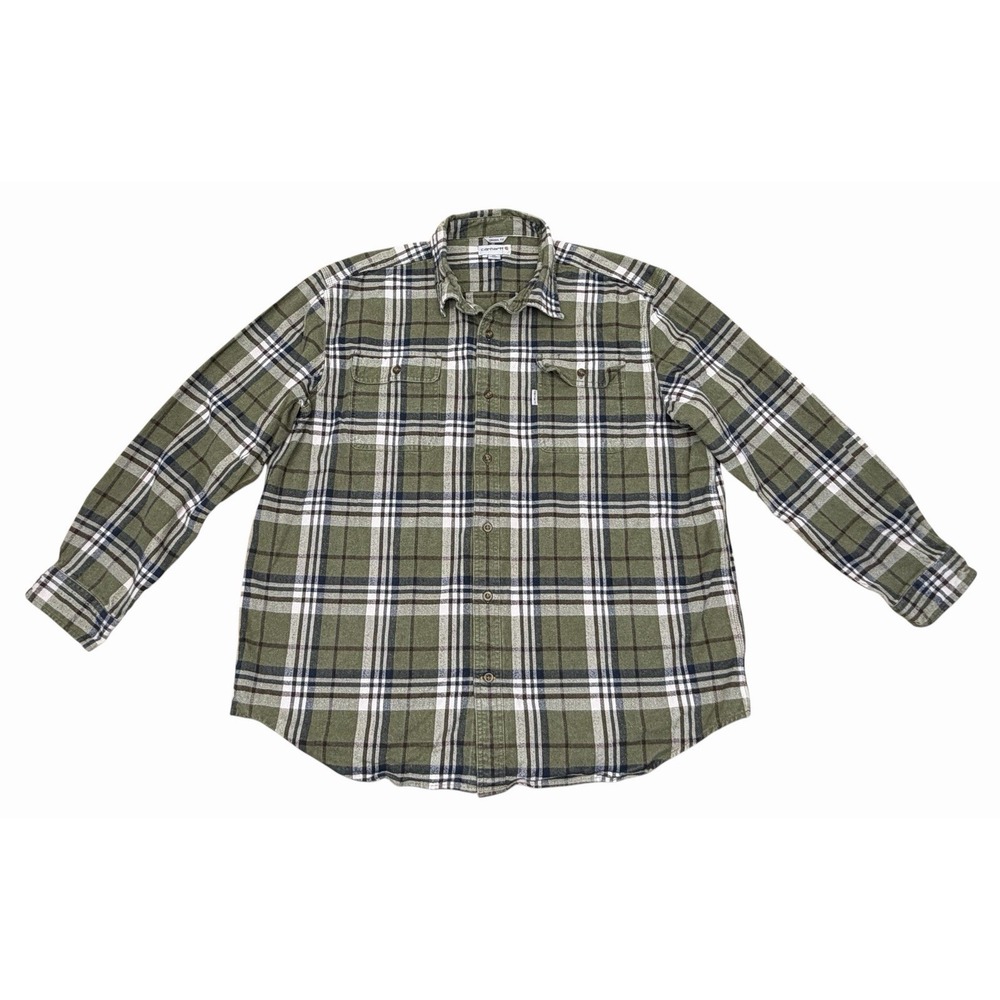 Carhartt Thick Flannel Plaid Long Sleeve Button Up Men's 2XL Cottage Ranch
